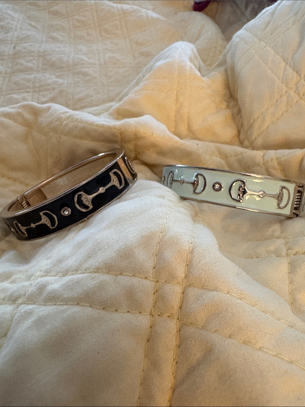 Enamel Horsebit Bangle Bracelet - Black and Light Blue